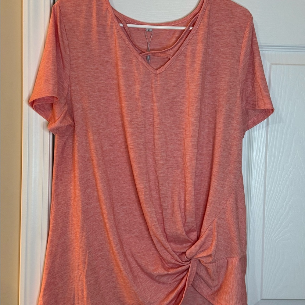 Elegant Coral Twist Knot Blouse